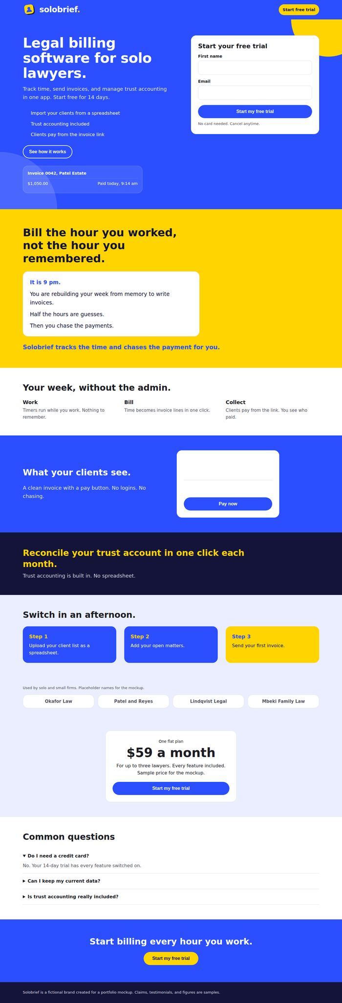 Solobrief full landing page