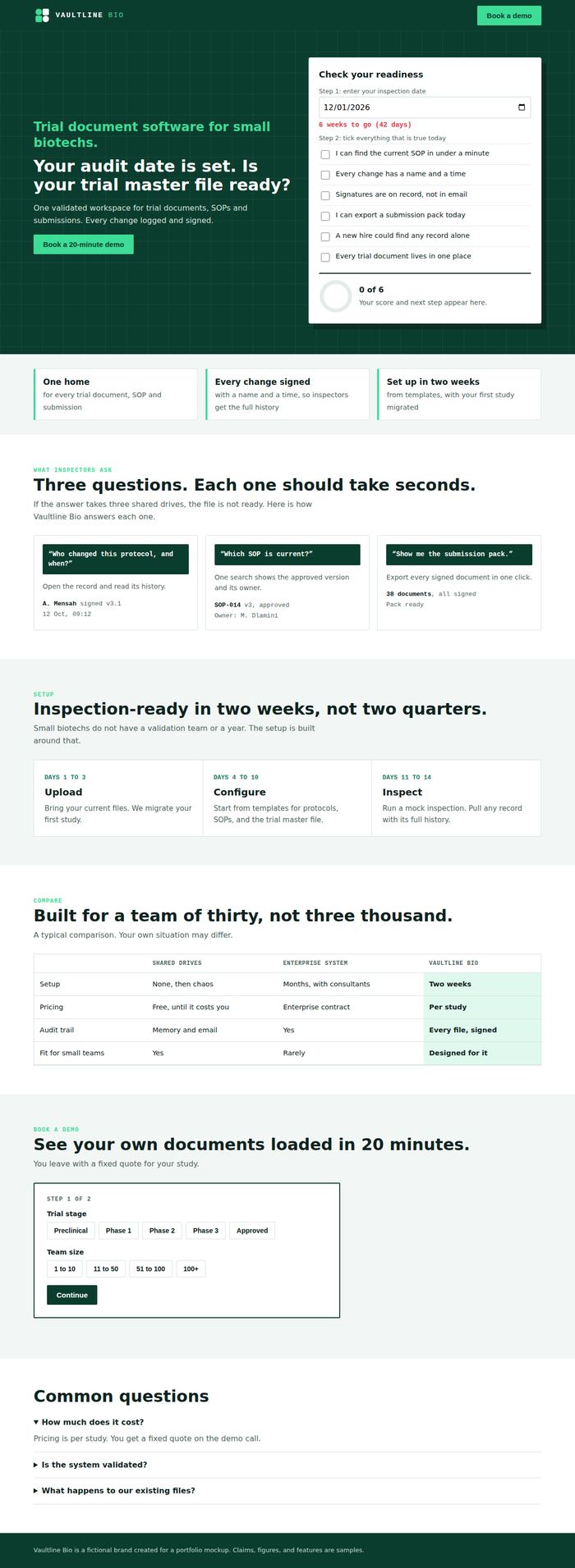 Vaultline Bio full landing page